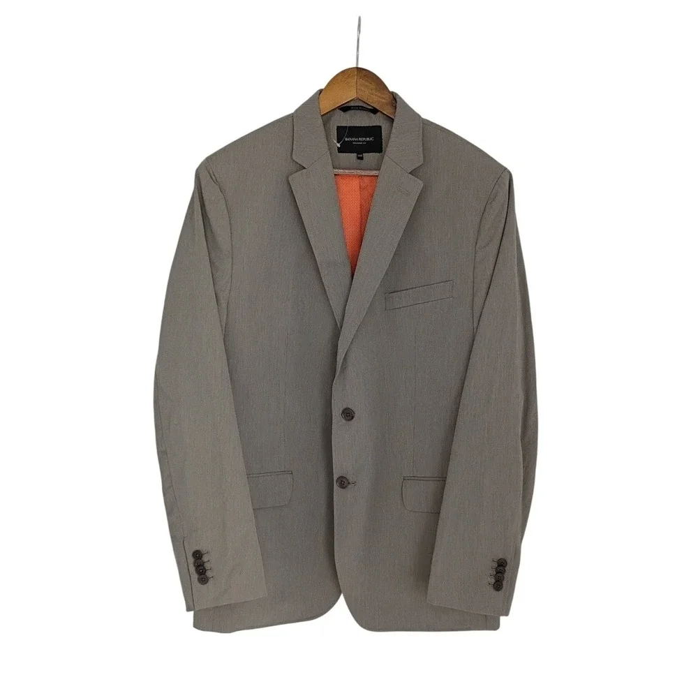 Banana Republic Gray 100% Cotton Sport Coat Blazer 44R Tailored‎ Orange Lng $450